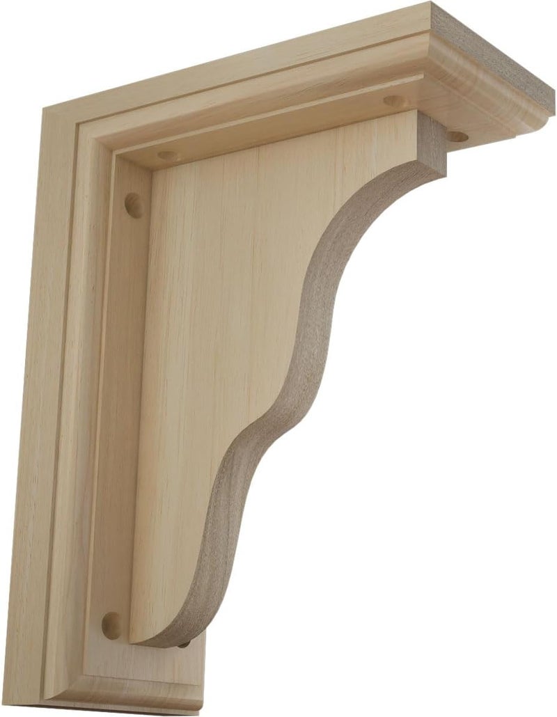 Ekena Millwork BKT03X07X09HARW حوامل هاملتون التقليدية من الخشب، 3 1/2" عرض x 7" عمق x 9" ارتفاع، خشب مطاطي - Image 1